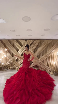 G21-132A - Karmesinrot Elegant Prinzessinnen-Ballkleid Brautkleid - GELİNLİK21