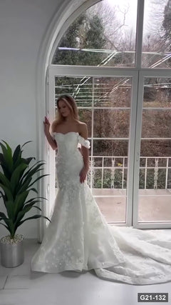 G21-132 Elfenbein A-Linie Brautkleid Hauptansicht Clean Frame