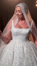 G21-133A - Elfenbein Perlenspitze Prinzessinnen-Ballkleid Brautkleid - GELİNLİK21