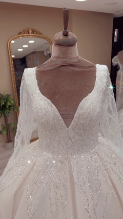 G21-134A - Soft Elfenbein Embellished Prinzessinnen-Ballkleid Brautkleid - GELİNLİK21
