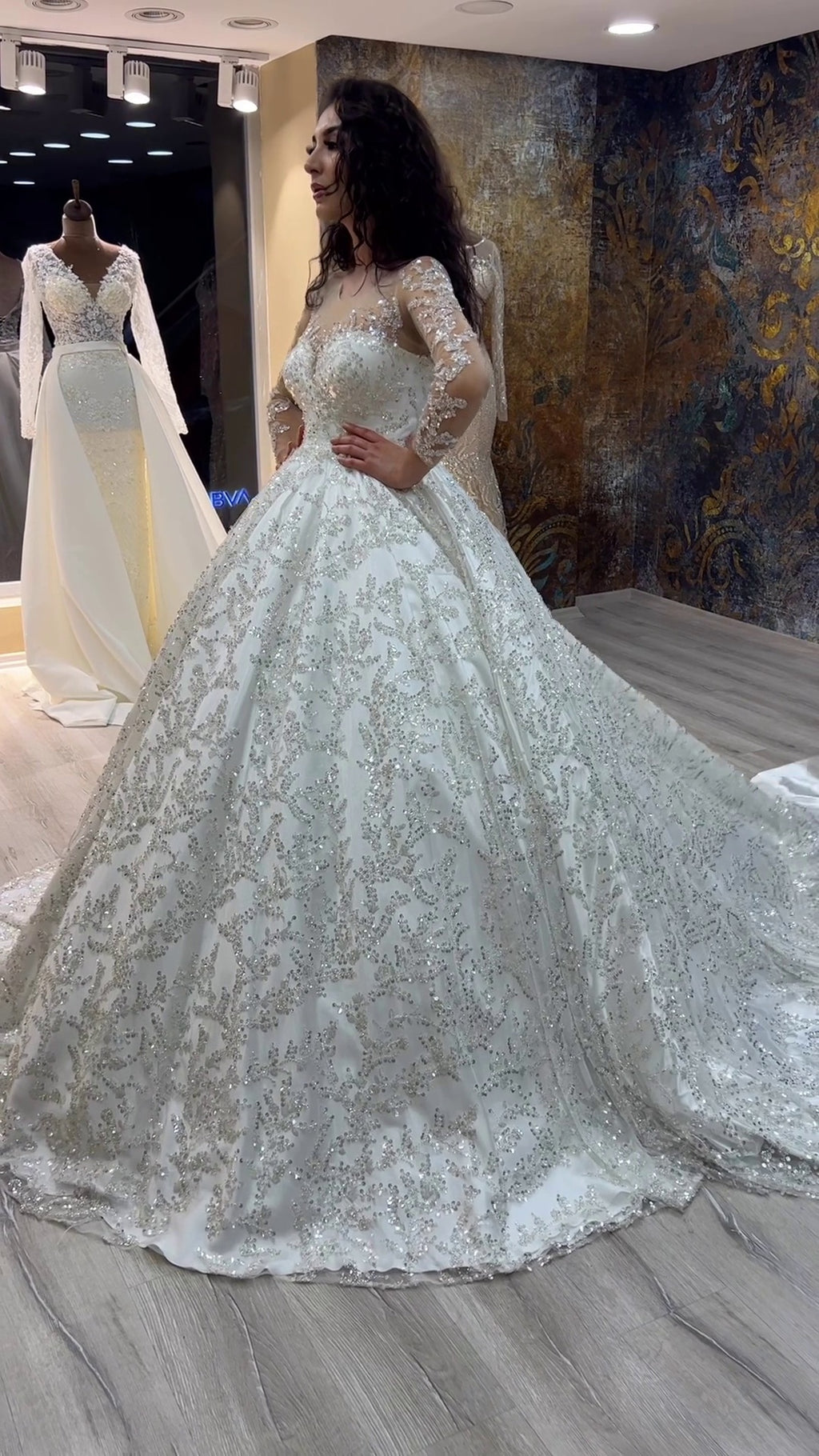 G21-135A - Soft Elfenbein Perlenspitze Prinzessinnen-Ballkleid Brautkleid - GELİNLİK21