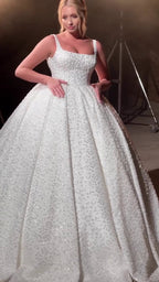 G21-136A - Soft Elfenbein Perlenspitze Prinzessinnen-Ballkleid Brautkleid - GELİNLİK21
