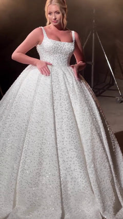 G21-136A - Soft Elfenbein Perlenspitze Prinzessinnen-Ballkleid Brautkleid - GELİNLİK21