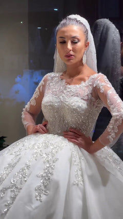 G21-138A - Soft Elfenbein Perlenspitze Prinzessinnen-Ballkleid Brautkleid - GELİNLİK21