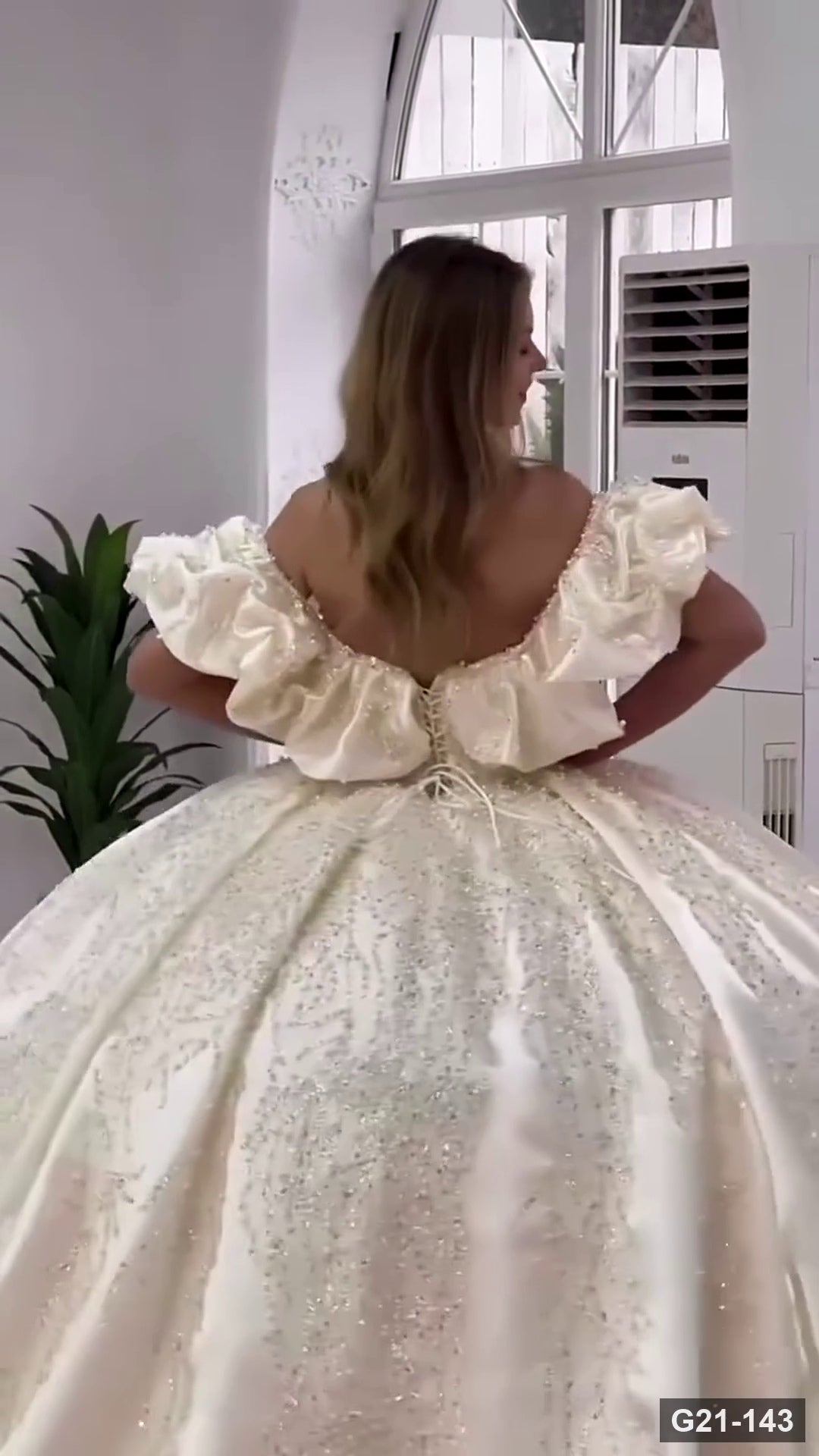 G21-143 Elfenbein Prinzessinnen-Ballkleid Brautkleid Hauptansicht Clean Frame