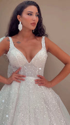 G21-144A - Soft Elfenbein Perlenspitze Prinzessinnen-Ballkleid Brautkleid - GELİNLİK21