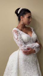 G21-145A - Elfenbein Perlenspitze Prinzessinnen-Ballkleid Brautkleid - GELİNLİK21