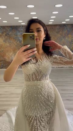 G21-149A - Champagner Spitze Prinzessinnen-Ballkleid Brautkleid - GELİNLİK21