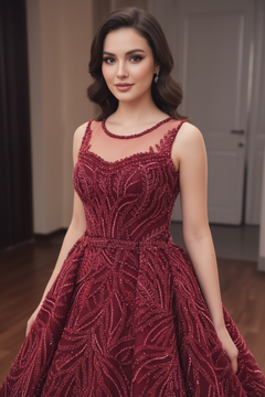 CANX Yakın Çekim - Bordeaux Kristall Leaf Kleid