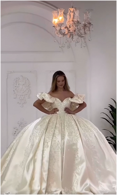 G21-031 Elfenbein Ballkleid Spitze Brautkleid und Kapellenschleppe