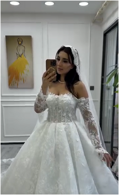 G21-056 Elfenbein Ballkleid Spitze Brautkleid und Kapellenschleppe