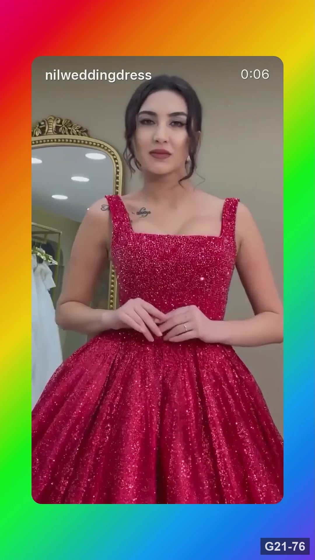 G21-076 Karmesinrot Ballkleid Tüll Verlobungskleid