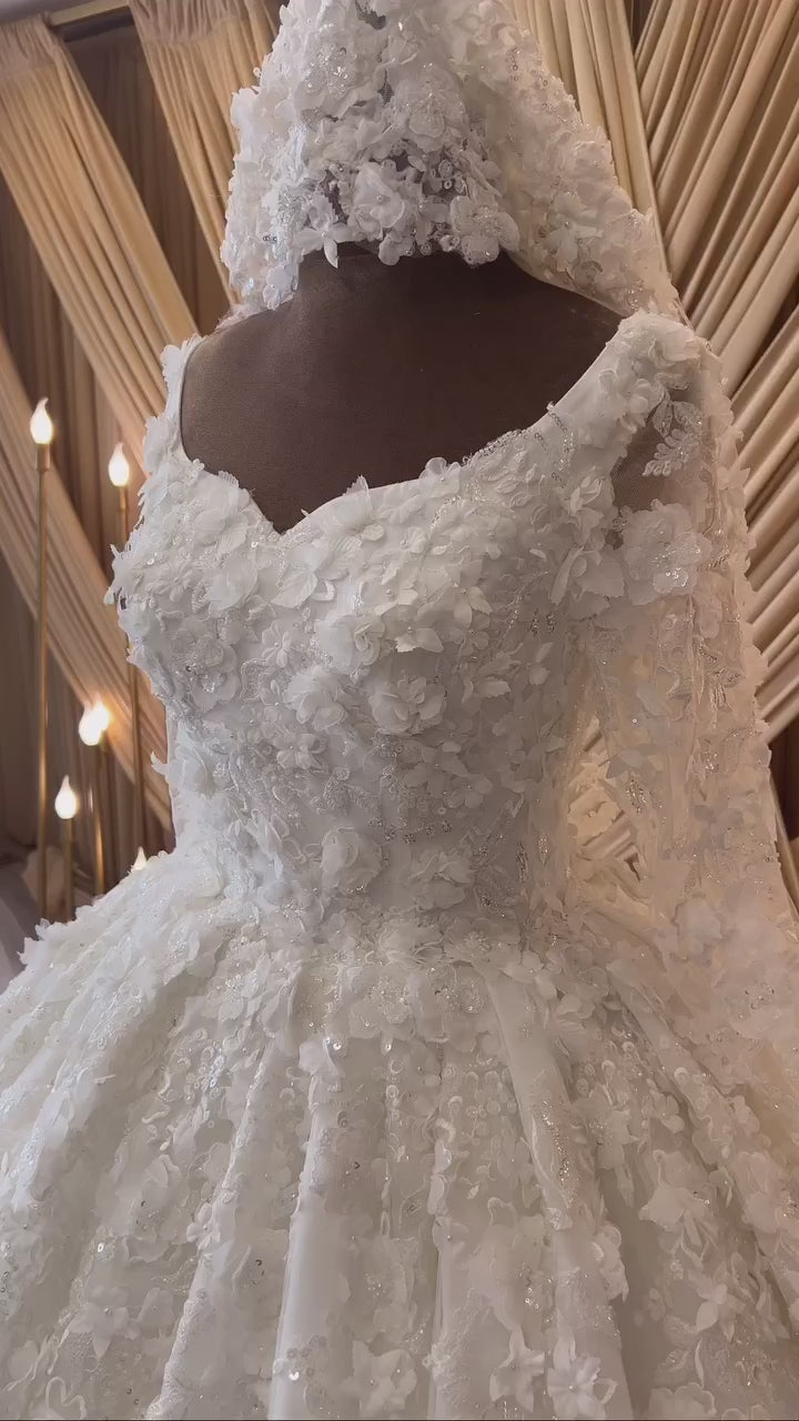 G21-086A - Soft Elfenbein Perlenspitze Prinzessinnen-Ballkleid Brautkleid
