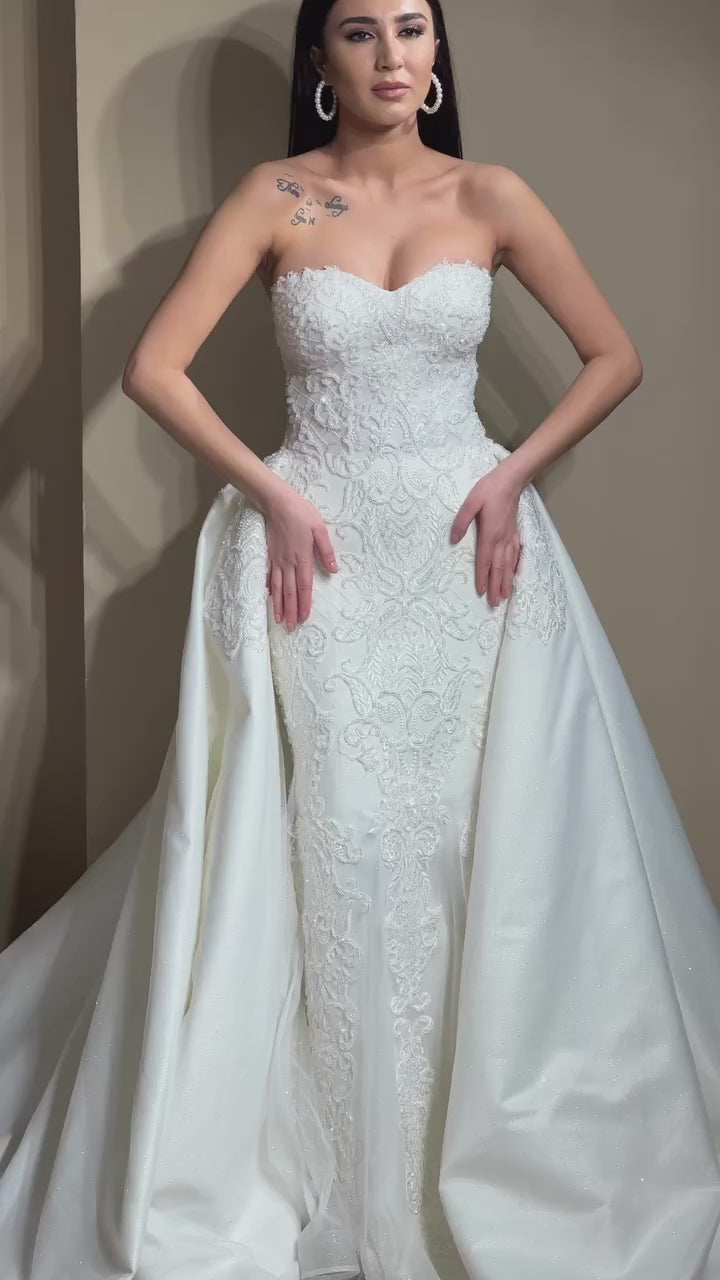 G21-100A - Elfenbein Perlenspitze Prinzessinnen-Ballkleid Brautkleid