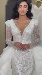 G21-080A - Elfenbein Perlenspitze Prinzessinnen-Ballkleid Brautkleid