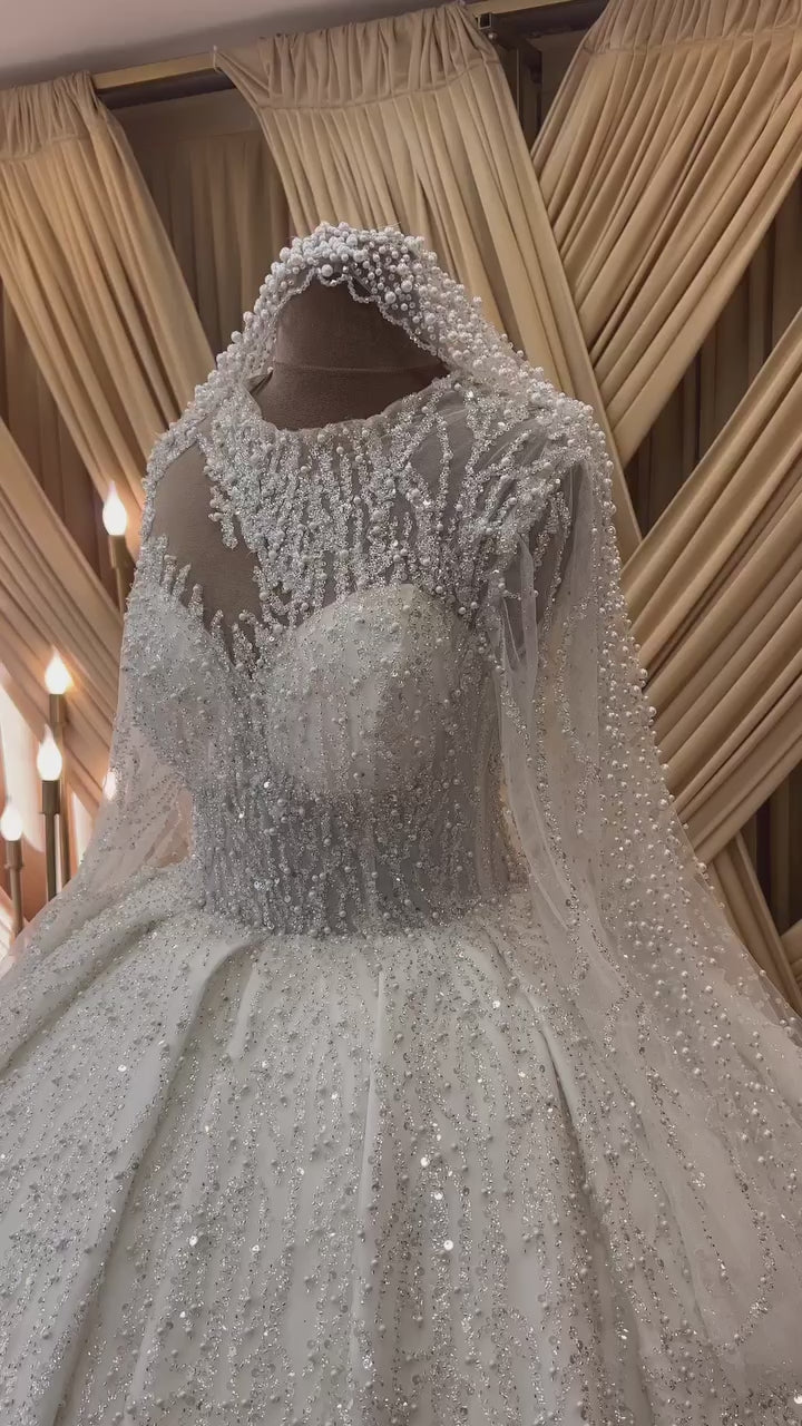 G21-097A - Soft Elfenbein Perlenspitze Prinzessinnen-Ballkleid Brautkleid