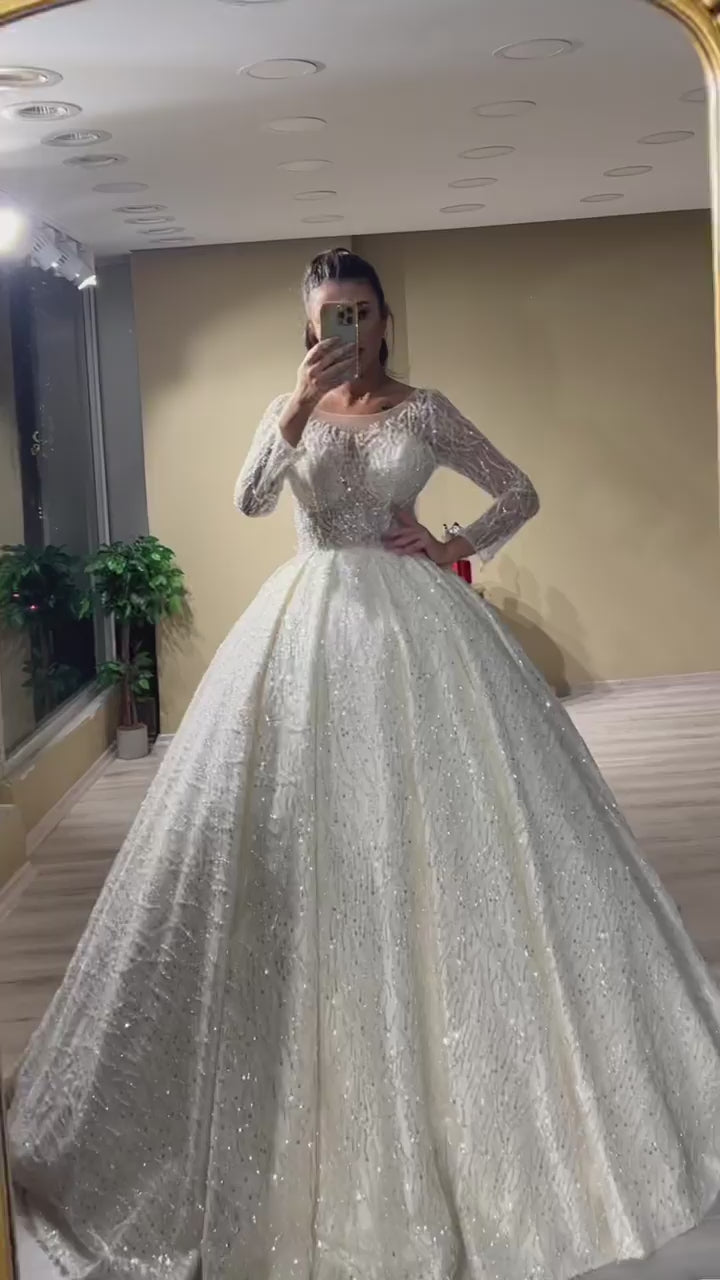 G21-137A - Soft Elfenbein Perlenspitze Prinzessinnen-Ballkleid Brautkleid