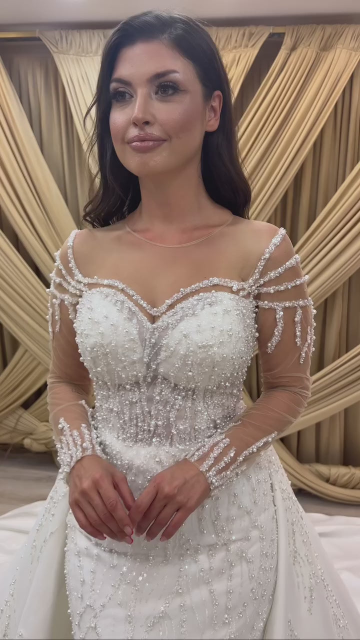 G21-085A - Elfenbein Perlenspitze Prinzessinnen-Ballkleid Brautkleid