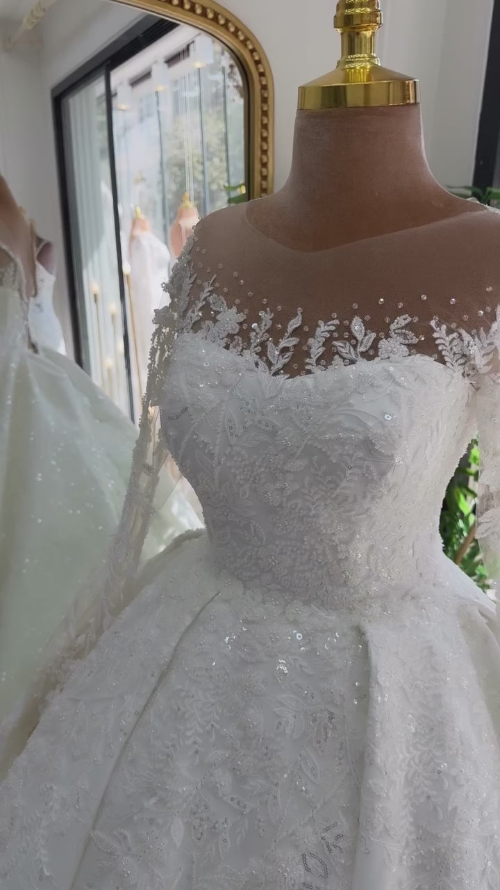 G21-042A - Elfenbein Embellished Prinzessinnen-Ballkleid Brautkleid