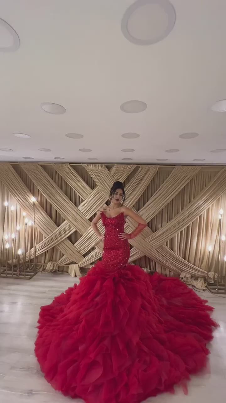 G21-132A - Karmesinrot Elegant Prinzessinnen-Ballkleid Brautkleid