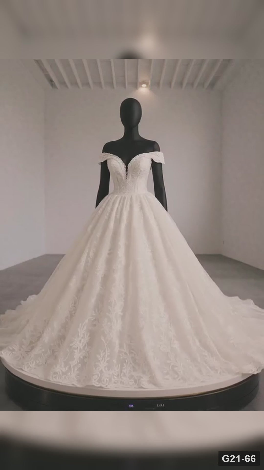G21-066 Elfenbein Ballkleid Spitze Brautkleid und Kapellenschleppe