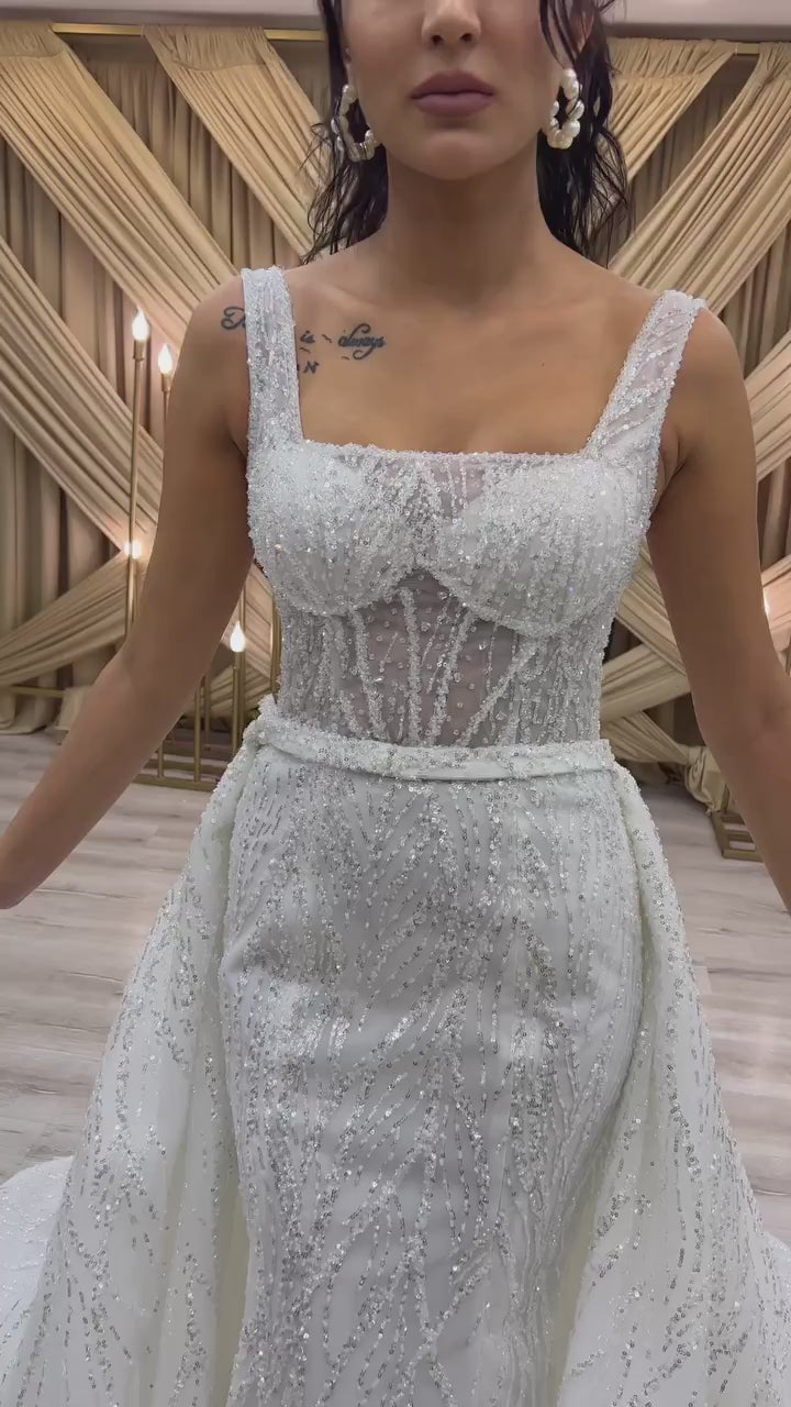 G21-113A - Soft Elfenbein Perlenspitze Prinzessinnen-Ballkleid Brautkleid