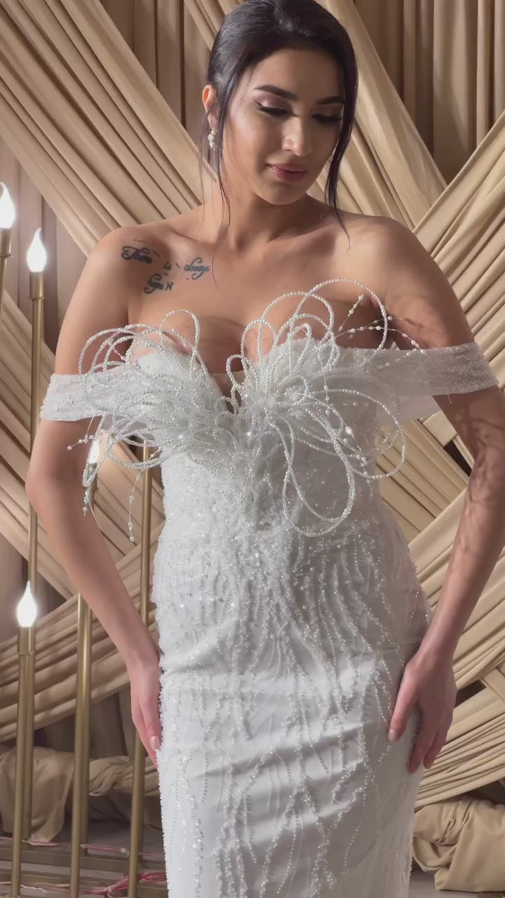 G21-112A - Soft Elfenbein Perlenspitze Prinzessinnen-Ballkleid Brautkleid