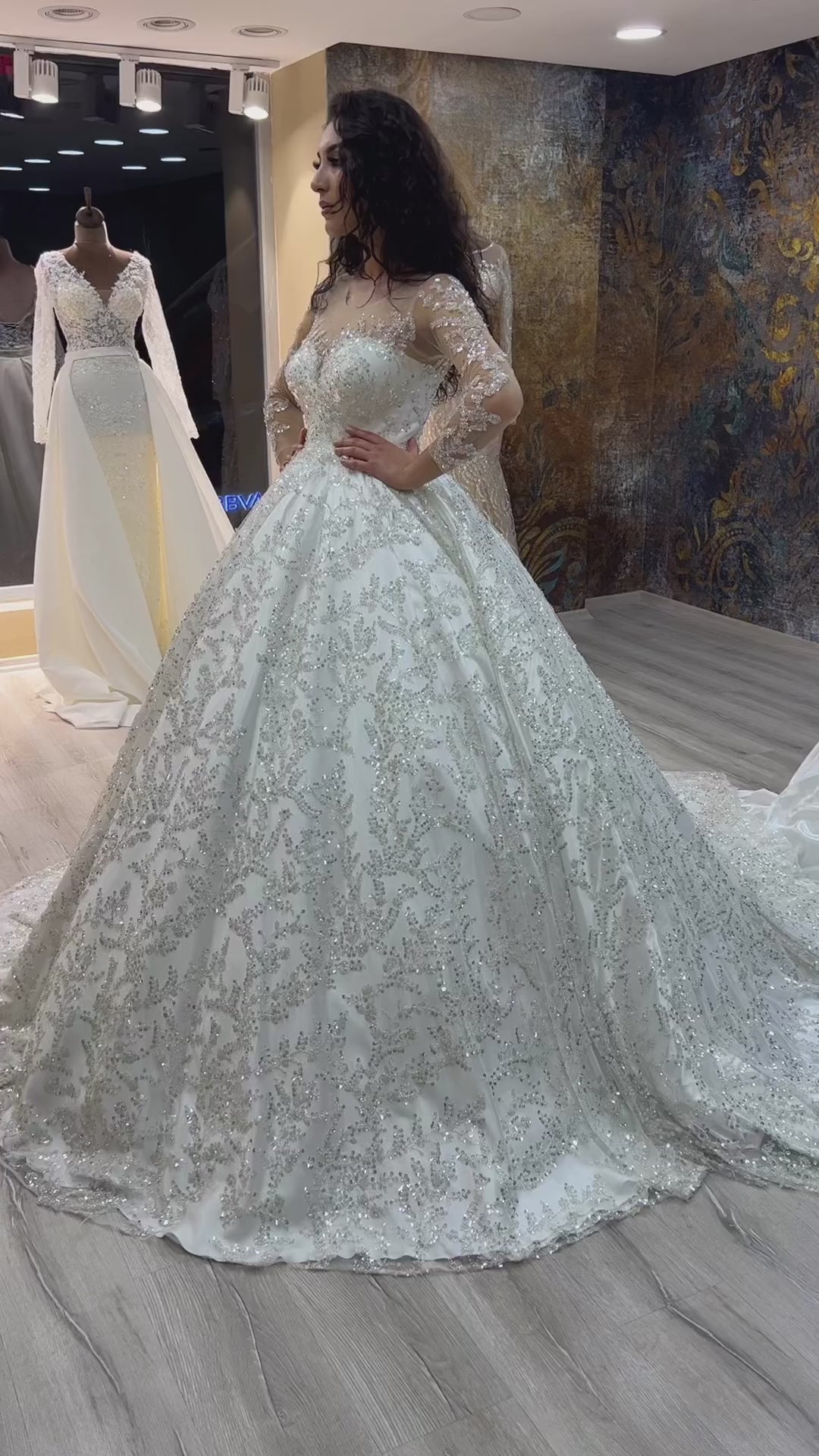 G21-135A - Soft Elfenbein Perlenspitze Prinzessinnen-Ballkleid Brautkleid
