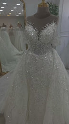 G21-111 Elfenbein Ballkleid Spitze Brautkleid und Kapellenschleppe