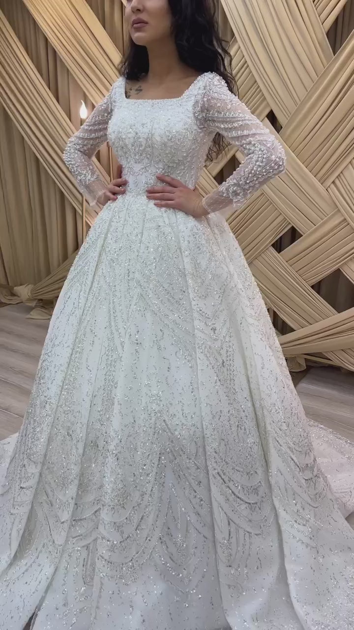 G21-126A - Soft Elfenbein Perlenspitze Prinzessinnen-Ballkleid Brautkleid