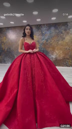 G21-006 Karmesinrot Ballkleid Tüll Verlobungskleid
