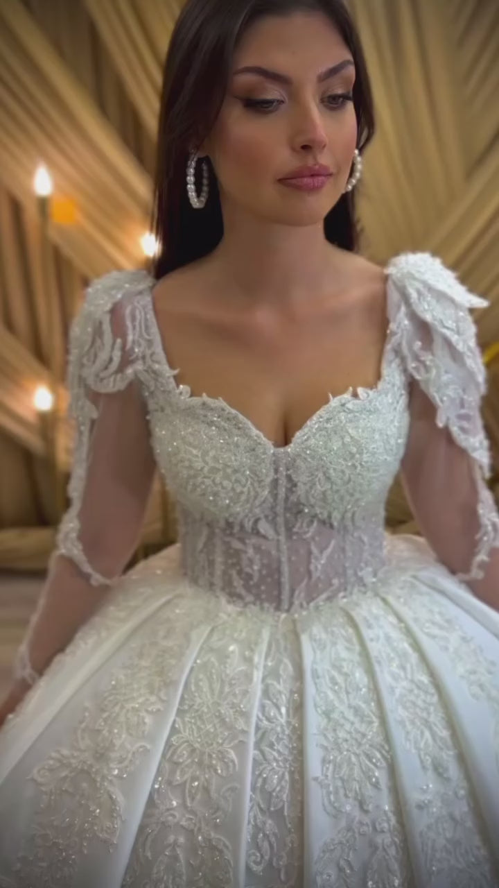G21-078A - Champagner Perlenspitze Prinzessinnen-Ballkleid Brautkleid