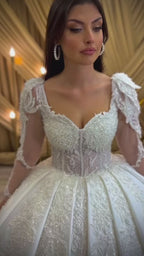 G21-078A - Champagner Perlenspitze Prinzessinnen-Ballkleid Brautkleid
