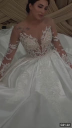 G21-022 Elfenbein Ballkleid Spitze Brautkleid und Kapellenschleppe