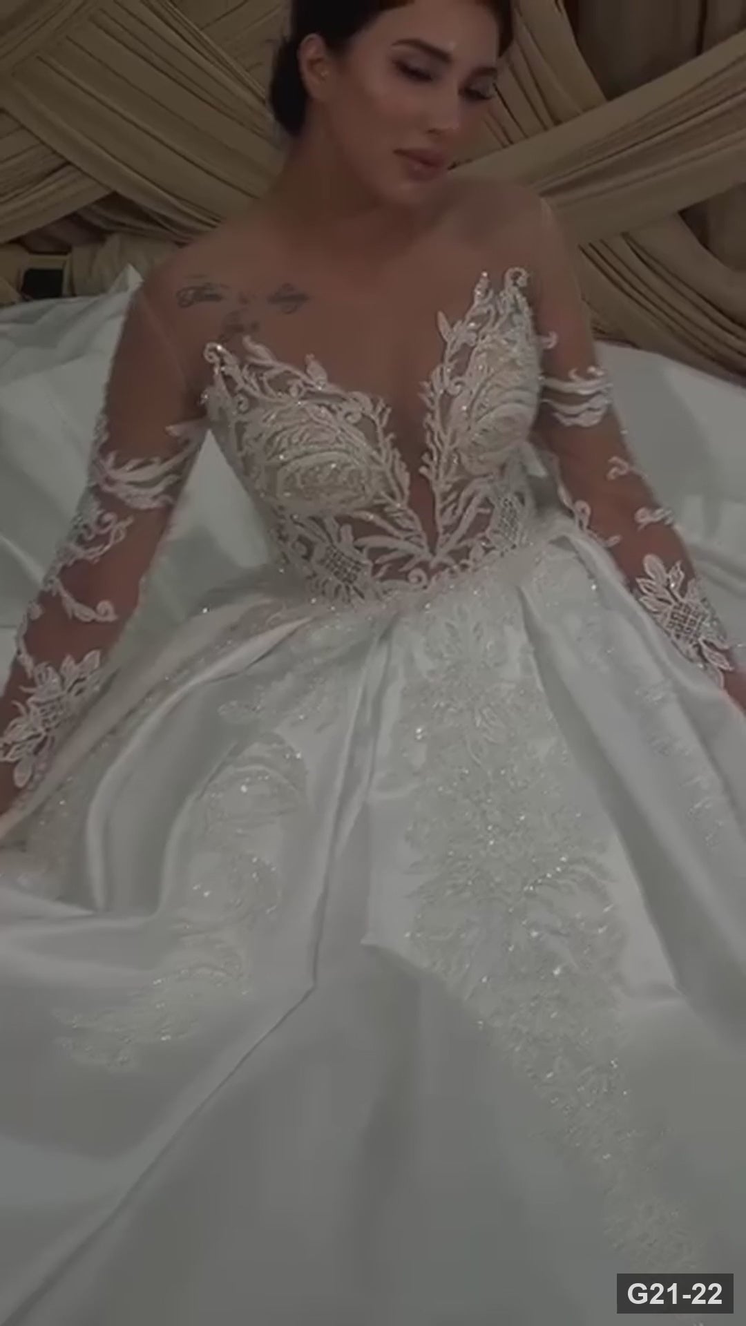 G21-022 Elfenbein Ballkleid Spitze Brautkleid und Kapellenschleppe