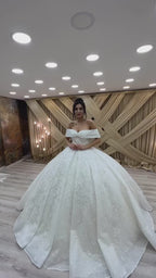 G21-128A - Soft Elfenbein Perlenspitze Prinzessinnen-Ballkleid Brautkleid