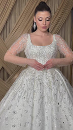 G21-120A - Elfenbein Perlenspitze Prinzessinnen-Ballkleid Brautkleid