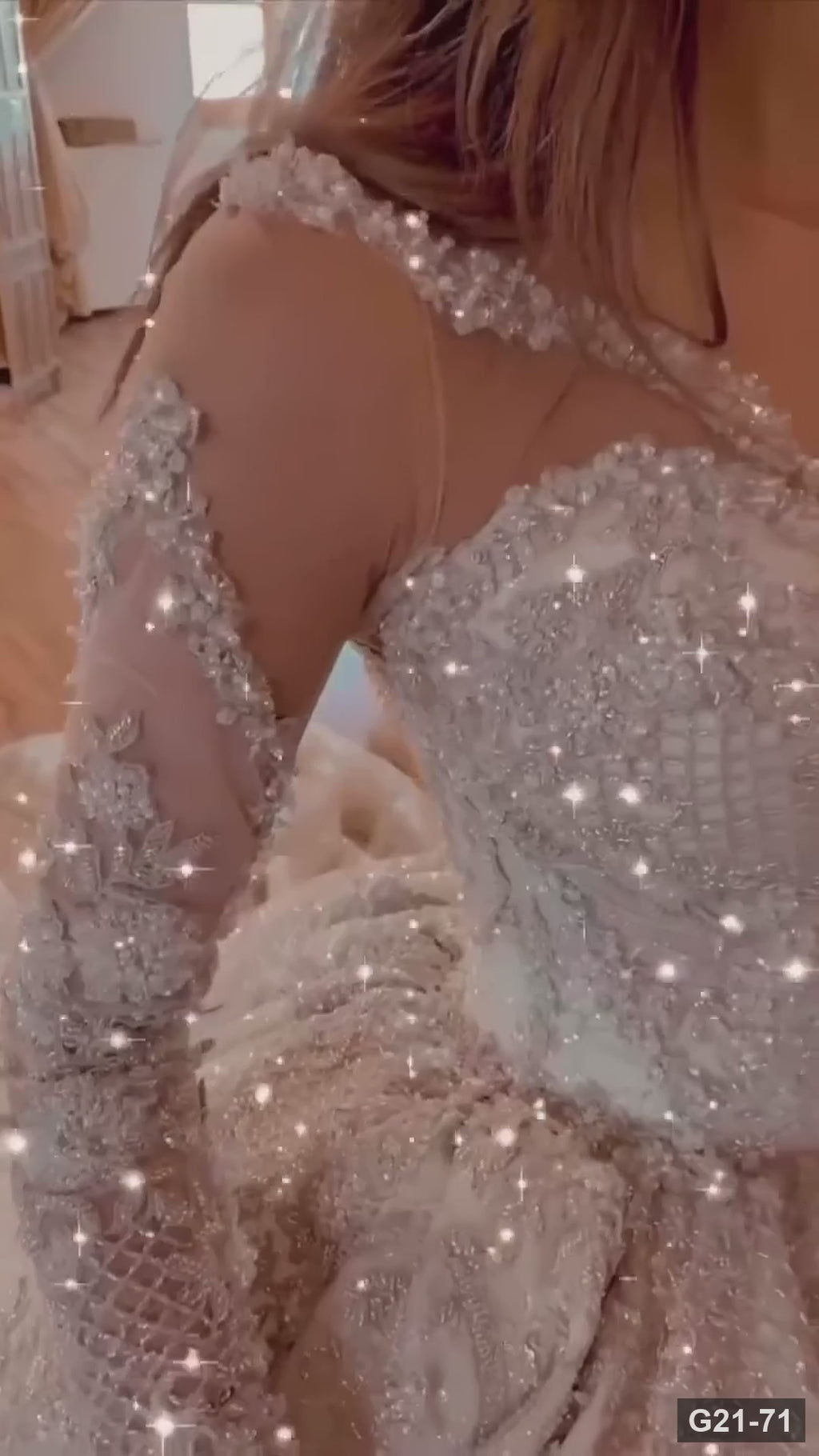 G21-071 Elfenbein A-Linie Spitze Brautkleid und Kapellenschleppe