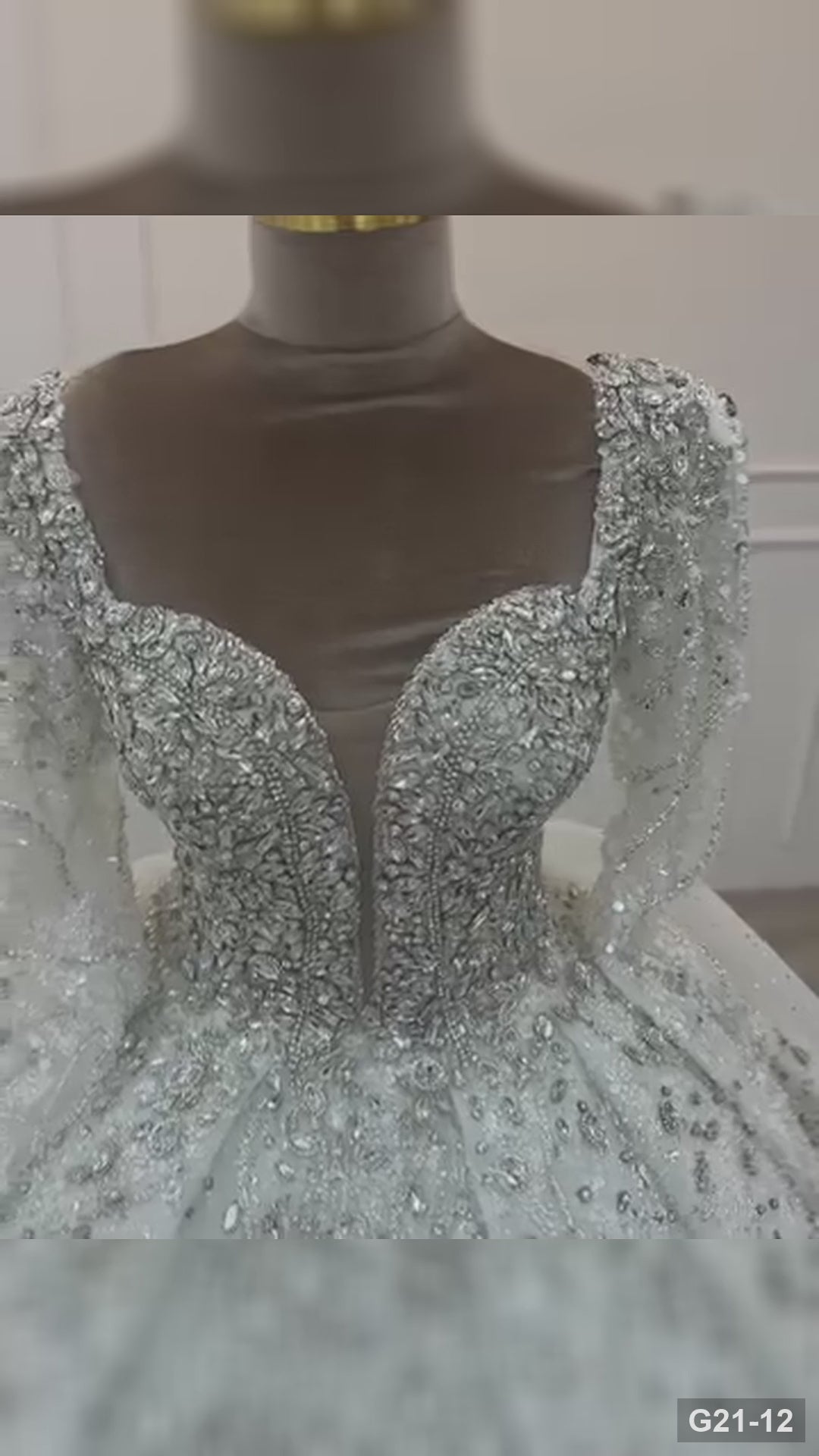 G21-012 Elfenbein Ballkleid Spitze Brautkleid und Kapellenschleppe
