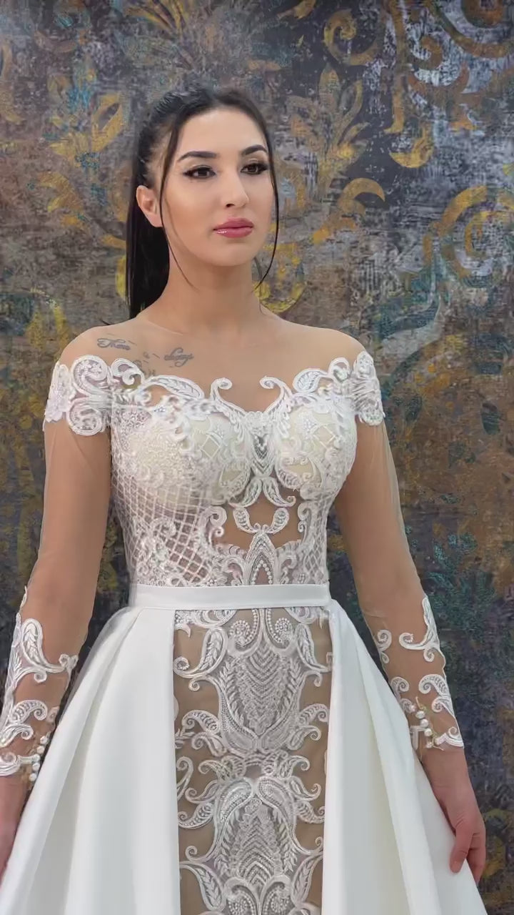 G21-148A - Elfenbein Perlenspitze Prinzessinnen-Ballkleid Brautkleid
