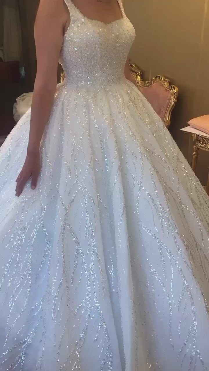 G21-117A - Soft Elfenbein Perlenspitze Prinzessinnen-Ballkleid Brautkleid