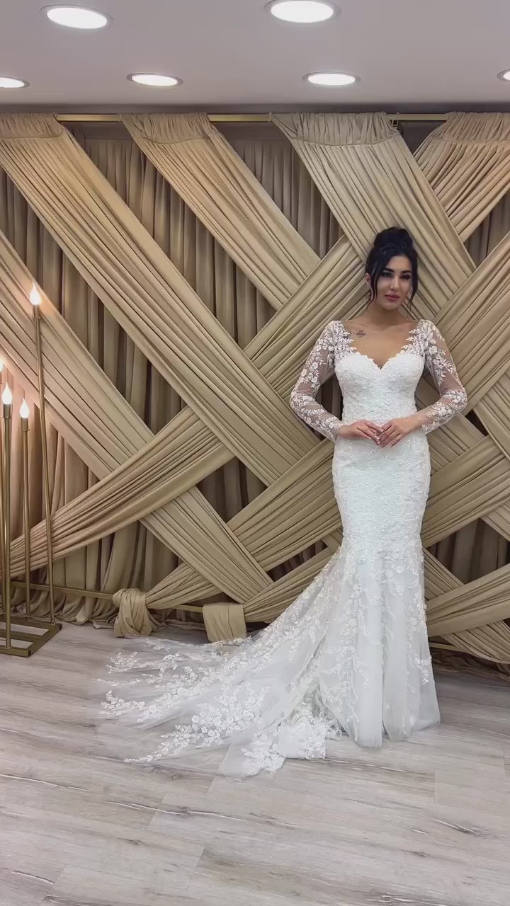 G21-129A - Elfenbein Perlenspitze Prinzessinnen-Ballkleid Brautkleid