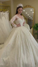 G21-112 Elfenbein Ballkleid Spitze Brautkleid und Kapellenschleppe