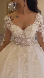 G21-100 Elfenbein Ballkleid Spitze Brautkleid und Kapellenschleppe