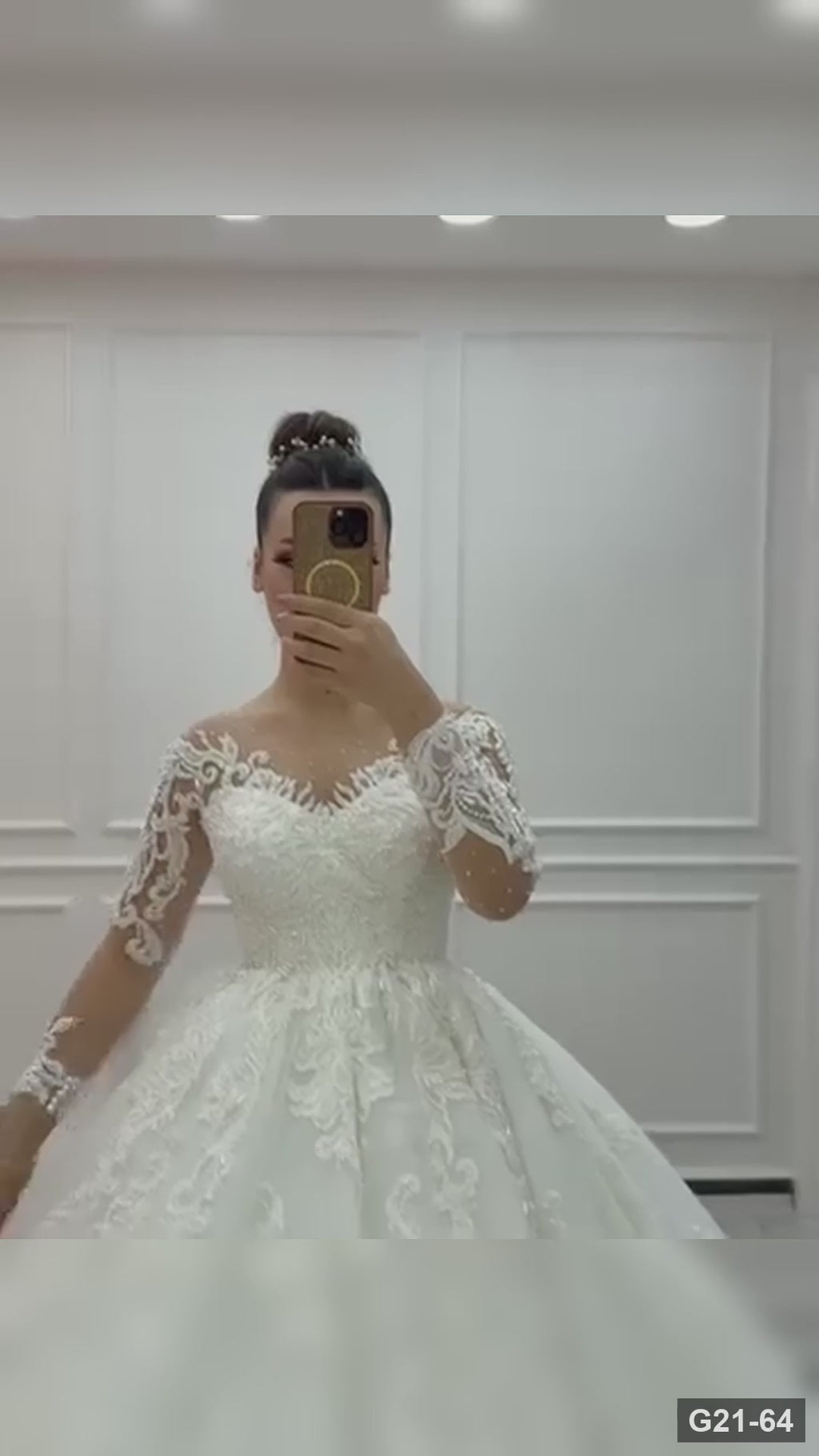 G21-064 Elfenbein Ballkleid Spitze Brautkleid und Kapellenschleppe
