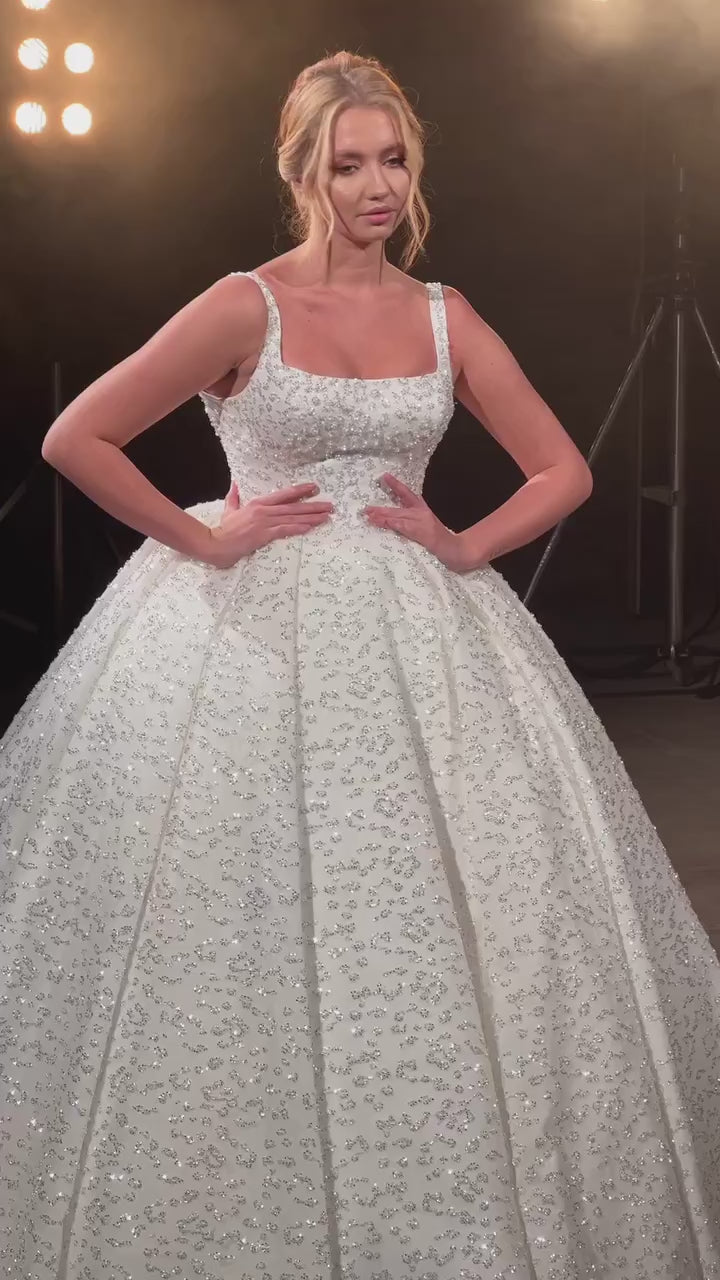G21-136A - Soft Elfenbein Perlenspitze Prinzessinnen-Ballkleid Brautkleid