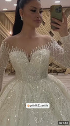 G21-083 Elfenbein Ballkleid Spitze Brautkleid und Kapellenschleppe