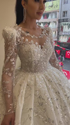 G21-110A - Elfenbein Perlenspitze Prinzessinnen-Ballkleid Brautkleid